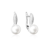 Cercei argint cu perle naturale albe si pietre, cu tortita DiAmanti SK19229EL_W-G